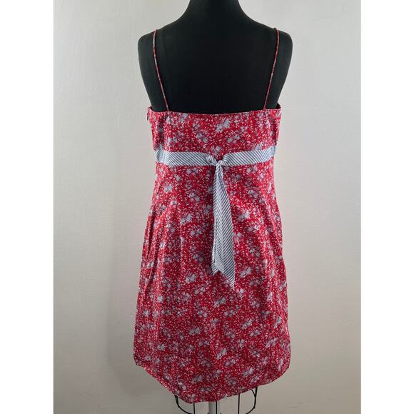 VTG Ann Taylor Red Blue Cami Dress Cotton Floral Print Square Back Tie Size 12 - Picture 7 of 9